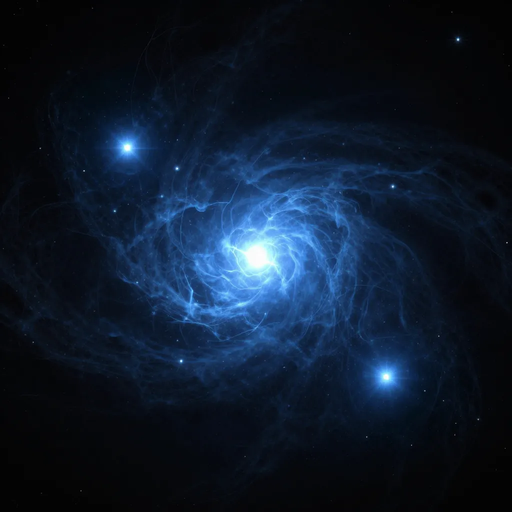 Population III stars forming — blue-white stellar points emerging from primordial hydrogen and dark matter filaments, before chemistry existed