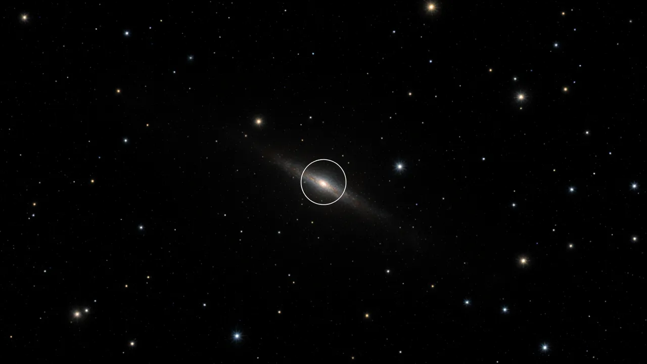 Deep space field — one coordinate circled, the source absent, only the mark remaining